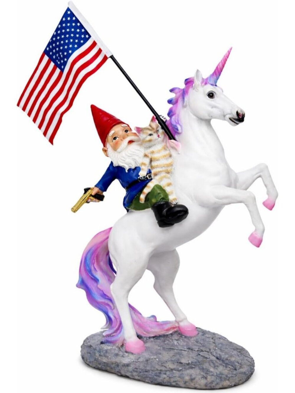 Whimsical Garden Gnome Statue Trio - Cat, Gnome & Unicorn for Indoor/Outdoor